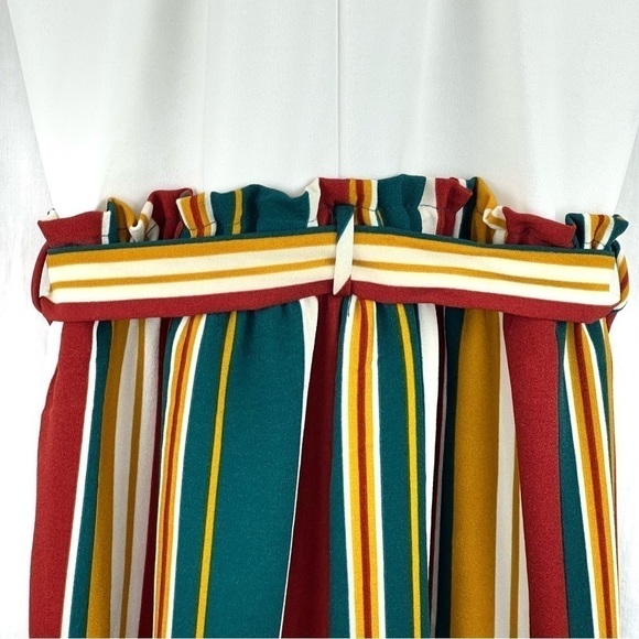 New-shop17 White halter Hi neck Multi Color Vertical Striped Palazzo Jump Suit S - Picture 5 of 16